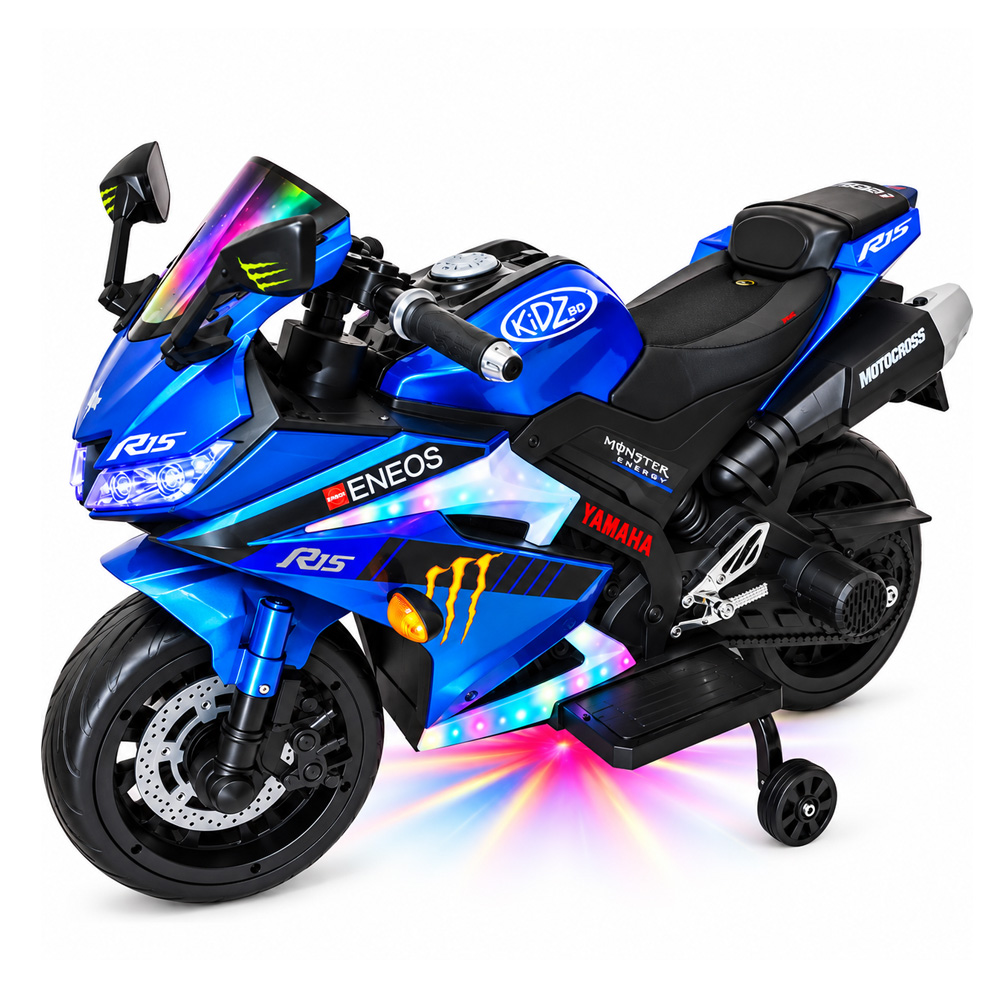 Kidzbd.com R15 Rechargeable Baby Bike Rubber wheel with Body Light and Smoke System ( Blue ) - Image 1